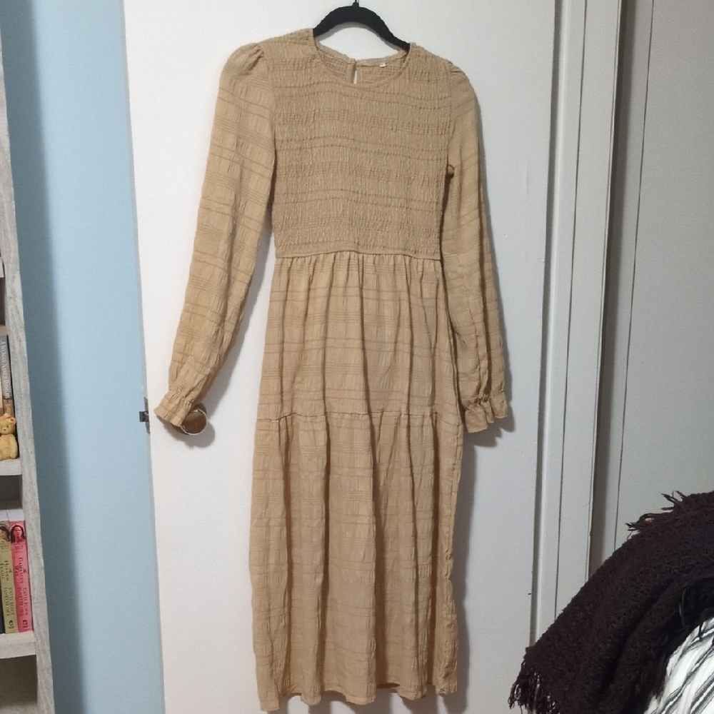 Amazon Tan Tiered Long Sleeve Sundress